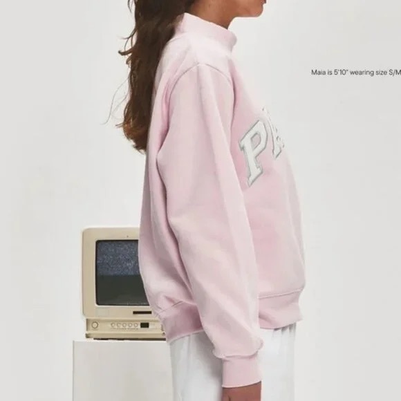 Parke Light Pink Mock Neck Sweatshirt with PARKE Lettering - Picture 7 of 7